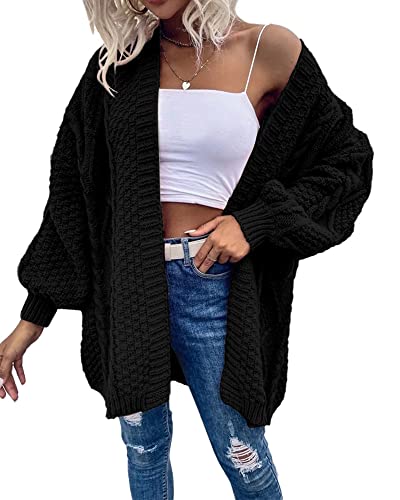 Image of Dyexces Womens Oversized Cable Knit Long Sleeve Lantern Cardigan Sweaters