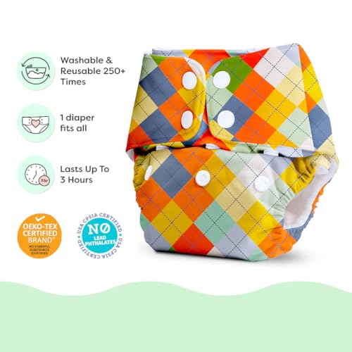 Image of SuperBottoms BASIC Cloth Diaper with UltraThin Dry Pad & 5 Disposable Easy Clean Top Sheets | Reusable & Washable | Adjustable Fit for Babies 3m-3y