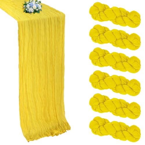 RestfulGlow 6 Pack Yellow Cheesecloth Table Runner 10FT Boho Cheese Cloths Gauze Fabric Table Runners 120 Inch Rustic Sheer for Spring Wedding Birthday Party Baby Shower Holiday Home