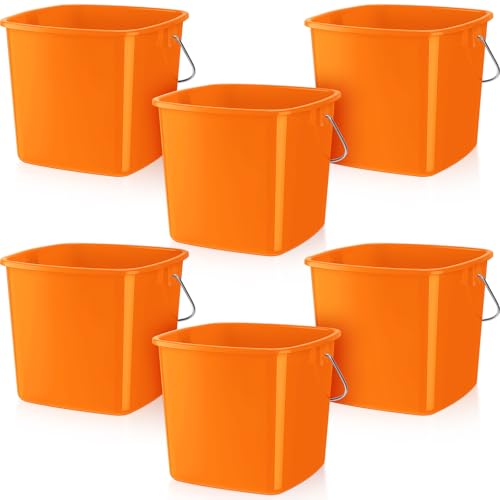 Image of Zhehao 6 Pcs 3 Quart Bucket for Cleaning Small Sanitizer Bucket for Restaurant Square Plastic Pail with Handles for Home, Offices, Commercial Use, Food Service(Orange)