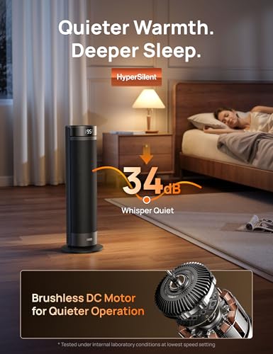 Image of DREO Space Heater for Large Room, Safe Electric Heaters for Indoor Use | Quiet, 70 Oscillation, PTC Ceramic with Thermostat and Remote, 8 Safe Protection Tower, 12H Timer, Bedroom, Office, Black