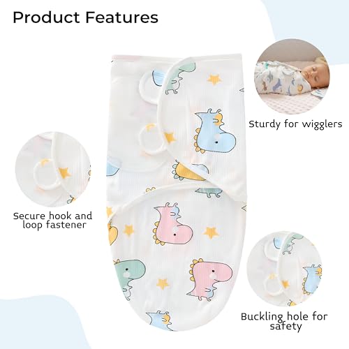 Image of BEMBIKA Newborn Baby Essentials Dress Set Clothing Combo With Swaddle Wrap, Mittens, Cap And Booties- (Dino Print - Set Of 4)