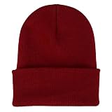 Gumney Unisex Solid Knit Hat, Winter Woolen Warm Soft Cuffed Beanie, Red 1