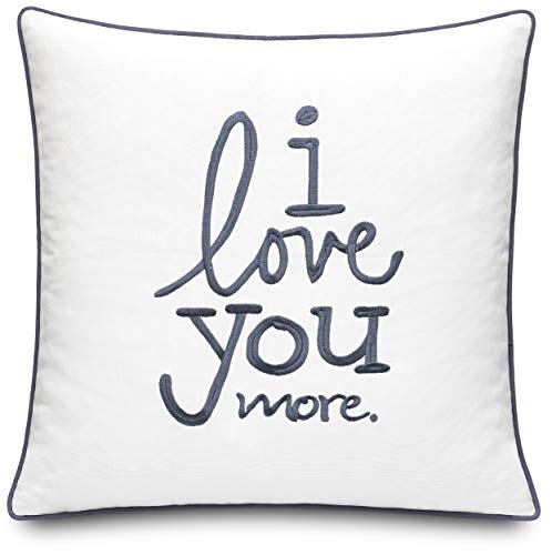 Adecor I Love You More Cotton Embroidered Decorative Square Accent Throw Pillow Cover - Gift For Boyfriend/Girlfriend, Bedroom Decor - 18X18 Inches, Ivory #TOP3