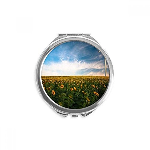 Miroir de poche rond tournesols et ciel bleu 6,5 cm pour retouches