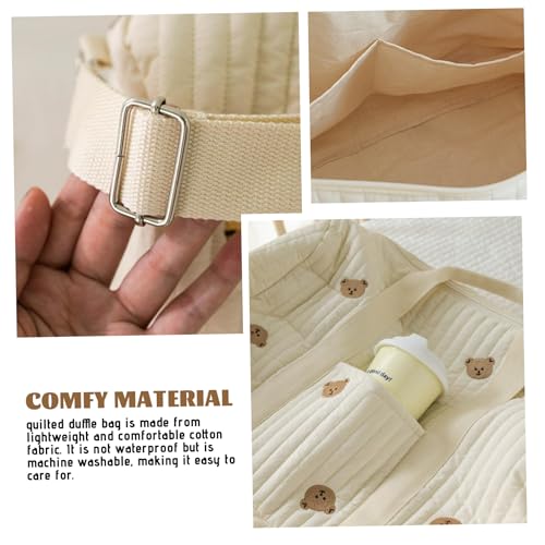 Quilted Duffle Bag, 18.9x9.5x11 Inch Quilted Weekender Bag with Handle and Strap, Bear Pattern Cute Duffle Tote with Pocket and Zipper for Women Travel Hospital, Diaper, Gym2