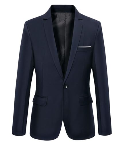 Beninos Mens Blazer Jacket Slim Fit Casual One Button Sport Coats (302 Navy, L)