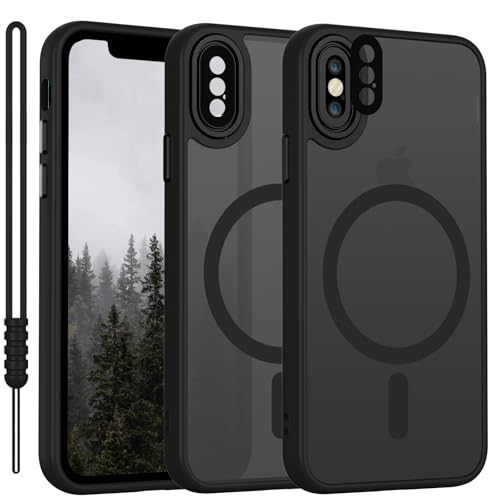YUANDMI Cover Magnetica per iPhone XS Compatibile con MagSafe, Custodia per iPhone X/XS Traslucida Opaca Case Ultra-Sottile Silicone Anti-Scivolo Resistente ai Graffi, Nero