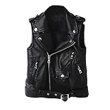 LMYOVE Children's Motorcycle Leather Jacket, Faux Leather Vest for Boys/Girls (150/11-12 Years, black-1)