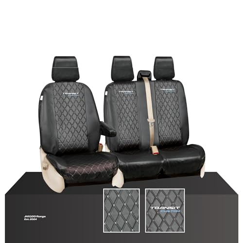 JH AUTOSTORES -395- FULLY TAILORED LEATHER QUILTED VAN SEAT COVERS for FORD TRANSIT CUSTOM 2013 on