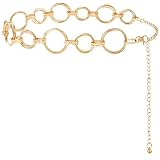 FIORETTO Chain Belt for Women Metal Belts Fashion Waist Belts for Dress Large Circle Gold Length 41in