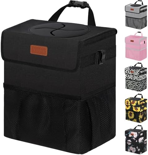 Car Trash Can Bin with Lid Hanging for Back Seat, Car Accessories...