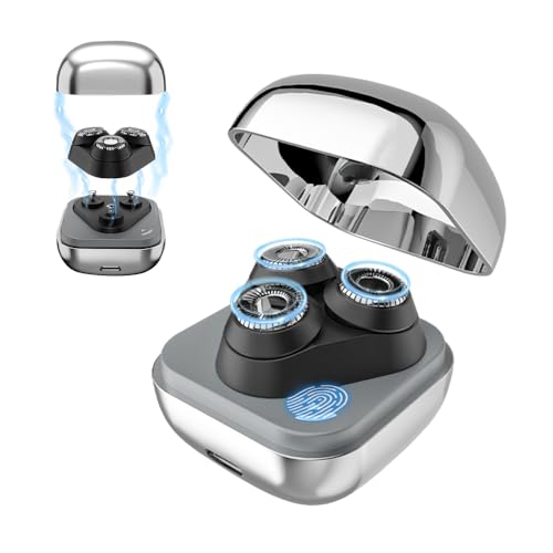 [2025年革新型・マグネット吸着]明誠 シェーバー メンズ 髭剃り 電動シェーバー ミニ 360°回転式 ポータブル 電気シェーバー 深剃り 27枚刃 IPX7防水 お風呂 乾湿両用 Type-C充電式 60分連続使用 タッチ制御 低騒音 小型 軽量 携帯便利 出張/旅行/車内常備 父の日 ギフト クリスマス(シルバー)