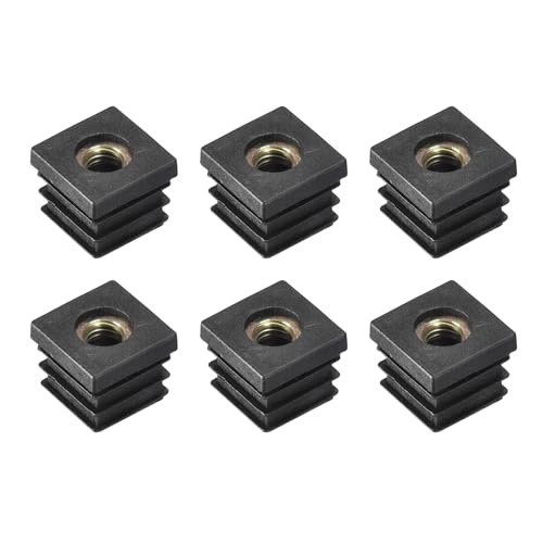 Image of uxcell 6Pcs Inserts for Square Tubes with M8-1.25mm Thread, for 0.79 inchx0.79 inch OD Square Tube, Black Plastic Plug Caster Insert Chair End Caps Furniture