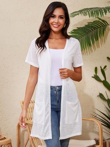 Image of Spicy Sandia Women's Lightweight Sheer Cardigans with Pockets Kimono Cover Up for Summer