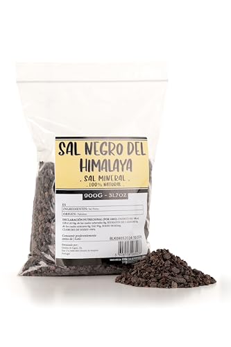 Sal negra del Himalaya – 900 g – Sal mineral natural del Himalaya – Cristales gruesos para cocinar y condimentar