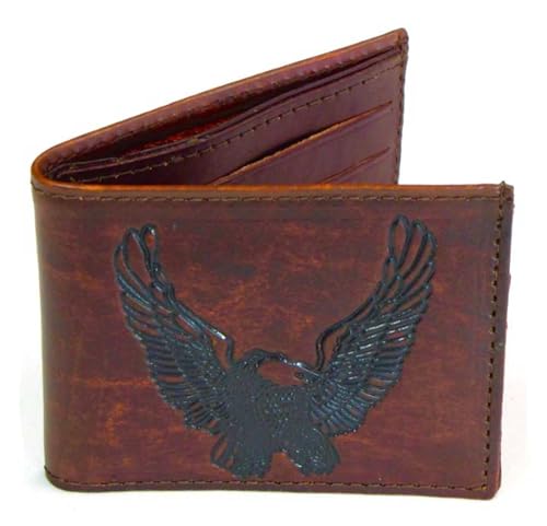 Mascorro Men's Open Eagle Slim Billfold Leather Wallet - Antique Finish Brown