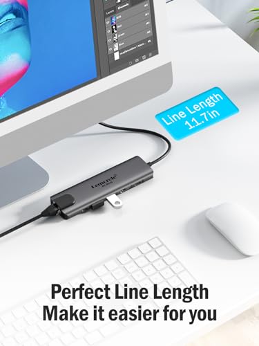 Image of Lemorele USB C Hub with HDMI 4K@60Hz -6 in 1,with Gigabit Ethernet, 2*USB 3.0, PD 100W,3.0 Data Transfer Compatible with MacBook Air /Pro, iPad, Windows, Chromecast