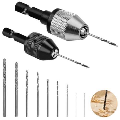 2 Stück Bohrfutter Aluminiumlegierung mit 10 Stück Spiralbohrer Bits(0.8-3.0mm), Handbohrer Mini Bohrmaschine Pin Vise, Schnellspannbohrfutter für Holz, Kunststoff, Schmuck, Modellbau, DIY-Bohrungen