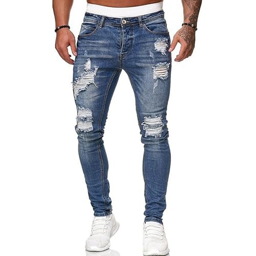 Men Classic Skinny Jeans High Rise Stretch Tapered Leg Denim Pants Slim Fit Solid Biker Moto Jean Trousers