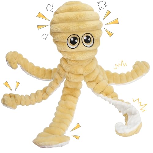 Prime Pets Dog Toys for Large Dogs, 27” Extra Large Plush Octopus Dog Toy, Crinkle Squeaky Dog Toys, Tug of War Pet Toy for Small Medium Large Dogs, Yellow