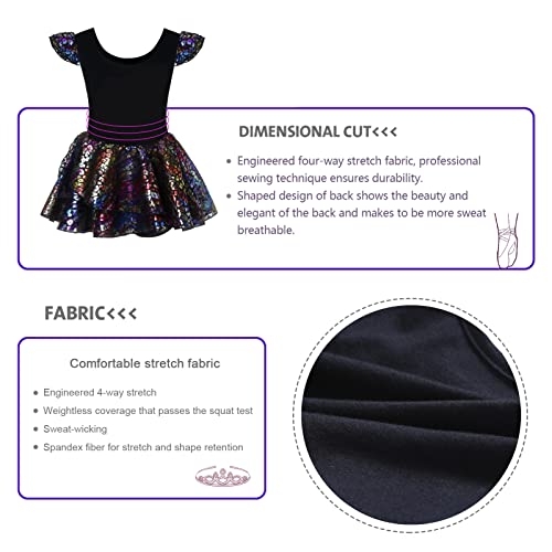 Phineein Girls Ballet Leotard with Skirt - Shiny Sparkle Tutu Dress, Ruffle Sleeve Dancewear for Kids/Toddler3