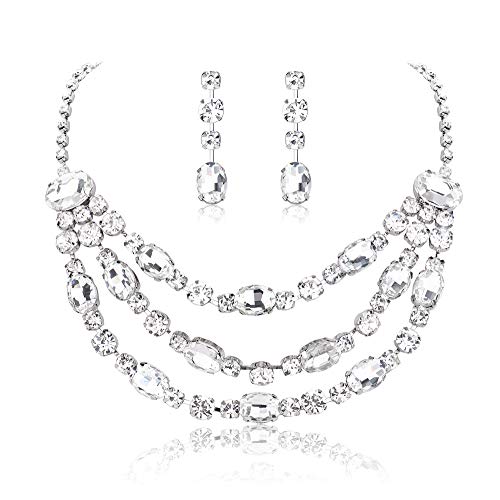 Udalyn Rhinestone Bridal Jewelry Set for Women Crystal Necklace and Dangle Earrings Jewelry Set Gifts fit with Wedding Dress