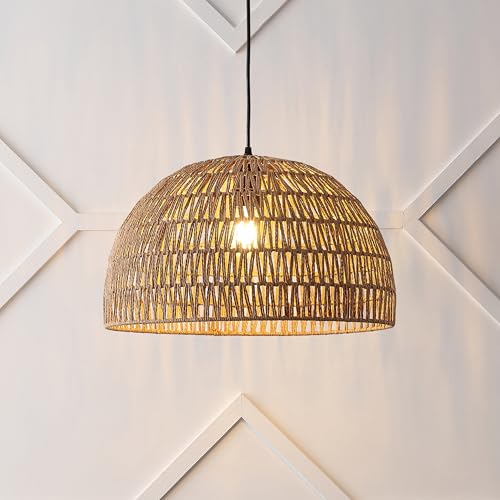 Image of JONATHAN Y 20 inch Brown Modern Bohemian Woven Rope LED Pendant Light Fixture, Adjustable Dome Ceiling Lamp for Kitchen Island, Rope Shade, Coastal Farmhouse Decor (JYL6504F)