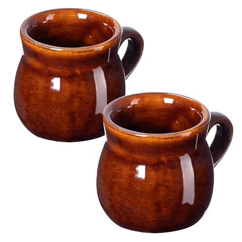 KADAX Juego de 2 vasos de barro, 250 ml, tazas de cerámica con asa para vino caliente, hidromiel y té, taza de cerámica hecha a mano, taza de Navidad, taza de vino caliente de arcilla
