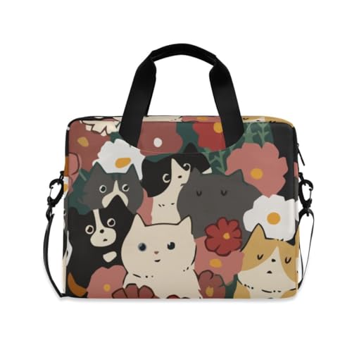 MiaoLD パソコンケース PCケース 黒猫 花柄 可愛い かわいい ねこ ノートPCインナーケース 15.6インチ A4対応 耐衝撃 超強保護 ノートパソコンバッグ ビジネスバッグ レディース メンズ 通勤 通学 出張 手揚げ ショルダー付き 男女兼用