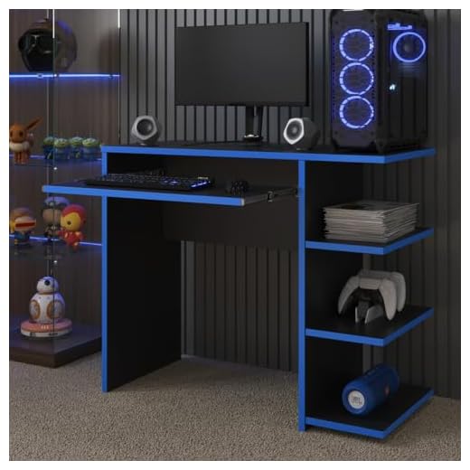 Mesa Escrivaninha Para Computador Escritório Pc Gamer RTX (Preto/Azul)