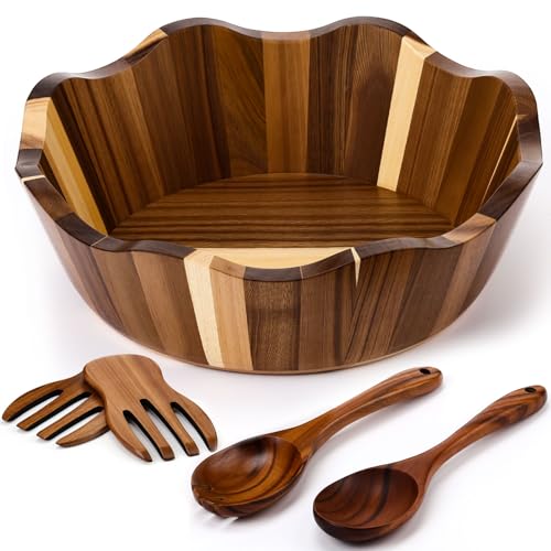 LemonRoad Wooden Salad Bowls Set 12 inch Wavy Large Acacia