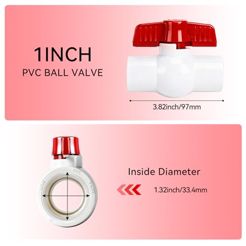 YADIAN 5 Pack 1'' PVC Ball Valves, T-handle Water Shut-Off Ball Valve Threaded (NPT), PVC Ball Valve 1 inch for Water Project, Swiming Pool, Sewage Pump, Irrigation System, Rated at 150 PSI, Thread by YADIAN - Used condition - Image 7