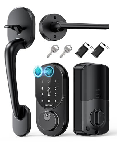 Smart Locks for Front Door: NUTOMO Keyless Entry Door Lock Deadbolt with Handle Set,Fingerprint doorlock Set,Electronic Digital Keypad Lock with Handle, Easy intall Code Auto Lock for Home Black