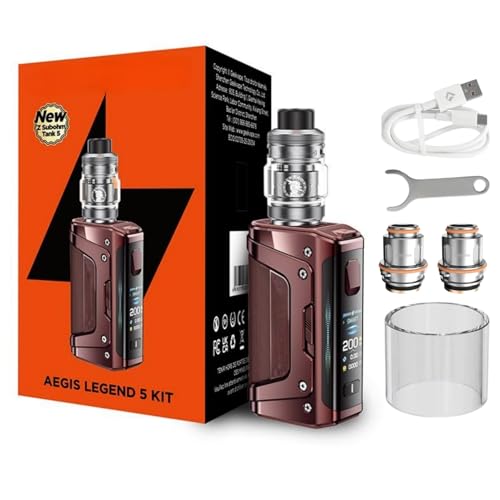 For Geekvape Kit Aegis Legend 5 Mod 200 W (Plata escarchada) 7 ml Z Sub Ohm Tank 5 Z XM Boost Versión Coil 0,2 Ω+0,4 Ω | Llenado superior deslizante | Dos baterías 18650 [no incluidas] No Nicotine