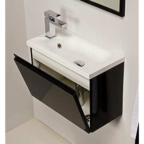 Quentis Waschplatzset Gäste-WC Möbel Faros 50 cm, Waschbecken und Unterschrank , schwarz glänzend Cover