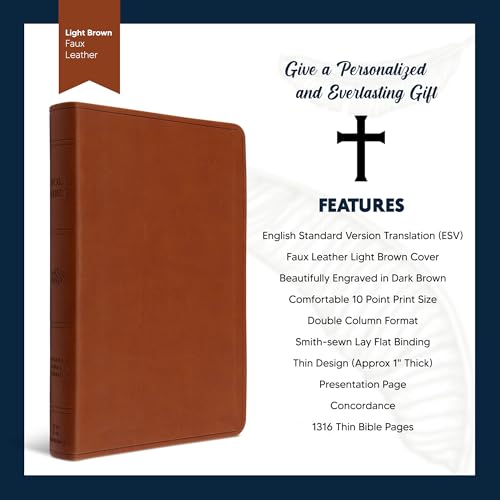 Image of Personalized ESV Large Print Bible for Adults, Name Engraved, Standard Size | Customize Your Dark Brown Faux Leather Bible Your Way, Presentation Page, Concordance, Lay-Flat, 2-Column & Thin Paper
