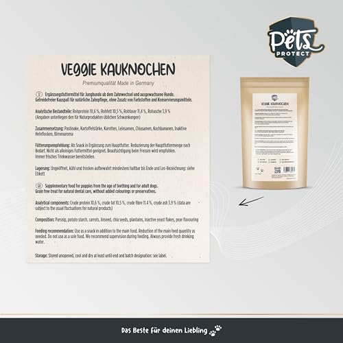 Pets Protect Veggie KAUKNOCHEN für Hunde 5 Stück | Deutsche Herstellung | 100% natürliche Zahnpflege & Zahnreinigung für den Hund | Leicht verdaulich | Hunde- Knochen glutenfrei & vegan