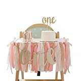 PapaKit Baby Girls 1st Birthday Little Princess High Chair Premium Decoration Set (Crown Hat, Cake Topper, Banner, Garland)
