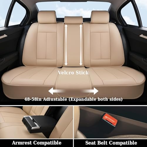 Image of Coverado Car Seat Covers Full Set, Seat Covers Waterproof, Nappa Leather Seat Covers for Cars, Front and Back Car Seat Protector, Breathable Seat Cushion, Seat Cover Universal Fit Most Cars(Beige)