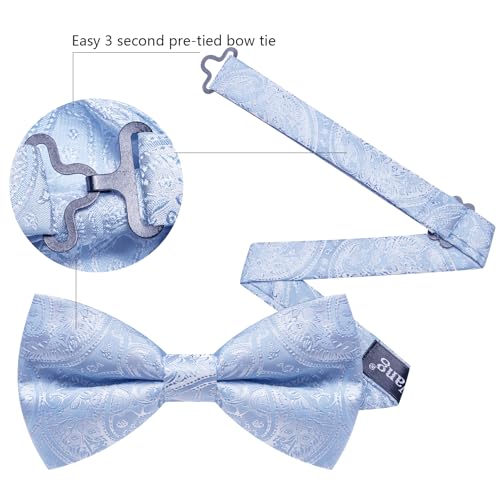 Image of Barry.Wang Paisley Striped Bow Tie for Men Silk Pre-Tied Bowtie Pocket Square Cufflinks Set Formal Wedding Party Prom