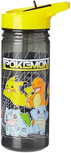 Pokemon Plastic Drinking BPA Free Water Bottle with Removable Straw, Pikachu Print, Leakproof Lid, Reusable, Lightweight, Durable Perfect for Kids & Adults-600ml, Multi, One Size