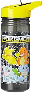 Pokemon Plastic Drinking BPA Free Water Bottle with Removable Straw, Pikachu Print, Leakproof Lid, Reusable, Lightweight, Durable Perfect for Kids & Adults-600ml, Multi, One Size