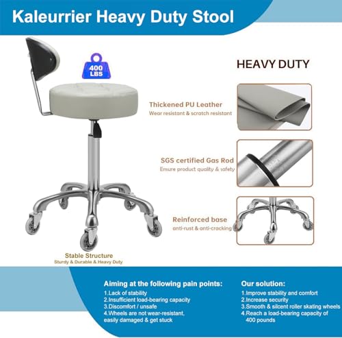 Image of Kaleurrier Swivel Stool Chair Adjustable Height,Heavy Duty Hydraulic Rolling Metal Stool for Kitchen Salon Bar Office Drafting Massage Garage Shop (with Back Rest) (Grey)