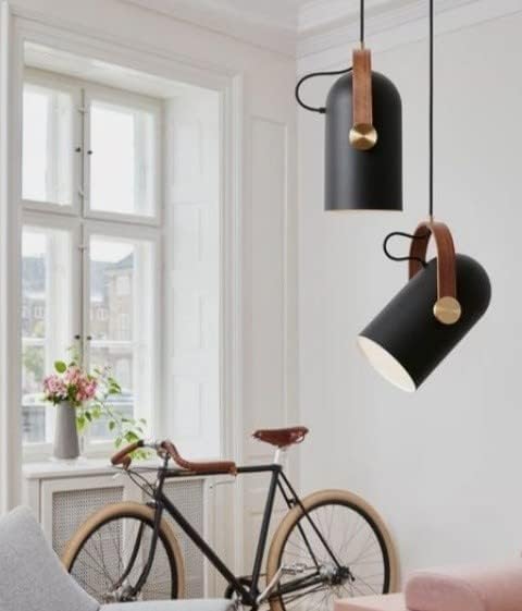 Image of MONI Modern Dual Pendant Hanging Light for Home | Black Decorative Ceiling Lamp with Wooden Accent for Dining Room, Kitchen, Living Room & Cafe | Indoor Hanging Light | E27 Holder (Pack of 2)
