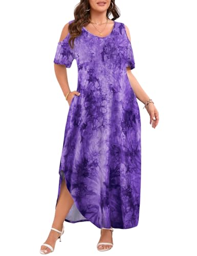 Image of JollieLovin Womens Plus Size Casual Summer Maxi Long Dress Cold Shoulder V Neck Beach Sundresses