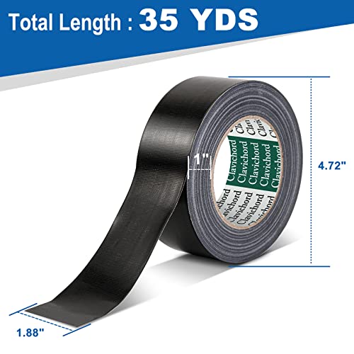 Image of CLAVICHORD Black Duct Tape Heavy Duty - 3 Rolls Total 105 YDS Waterproof Backing No Residue Tear by Hand Strong Adhesive Duct Tape for All Purpose Home Repairs,Industrial Professional Use