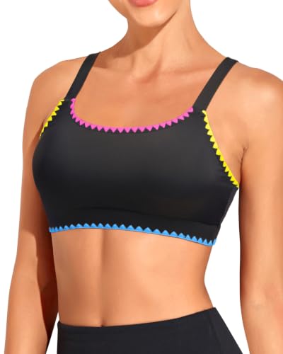 Image of Tempt Me Women Sports Bra Swim Crop Tops Only | Scoop neck, Bathing suits top, Removable cups, Adjustable straps