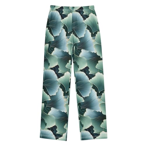 Ginkgo Biloba Green Leaf Long Pajama Pants Elastic Waist PJ Bottoms with Pockets S A1101462