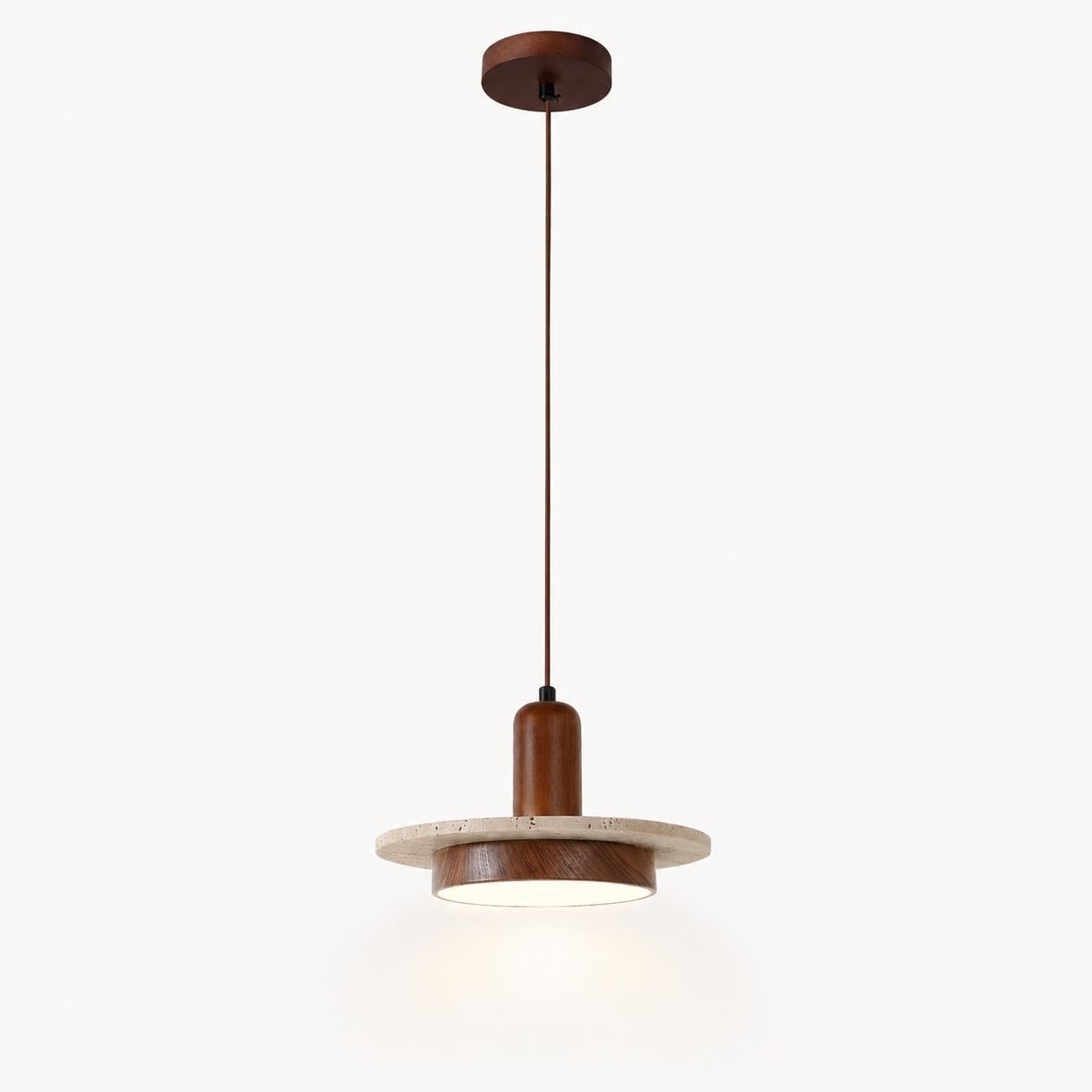 Lampada a sospensione a disco in noce, droplight in travertino, 12W 3colori
